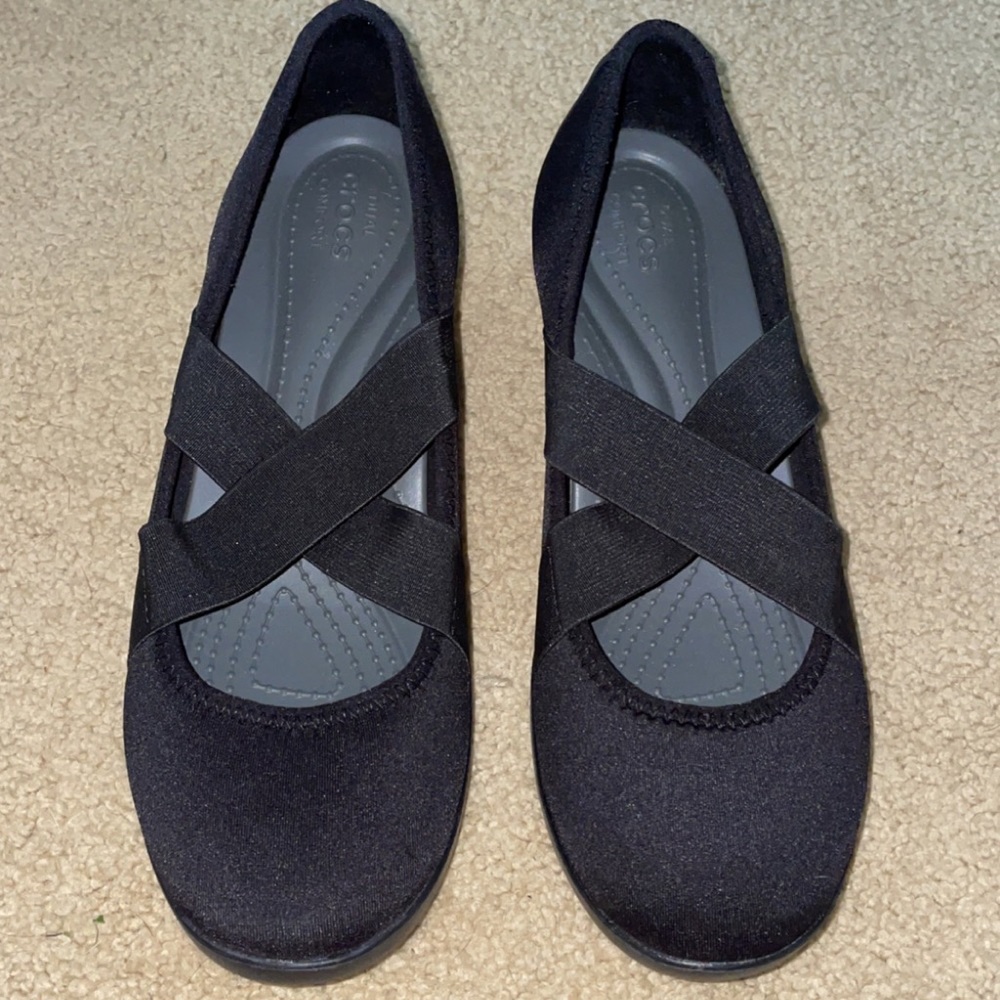 Black crocs- wedges with cross straps size 9W